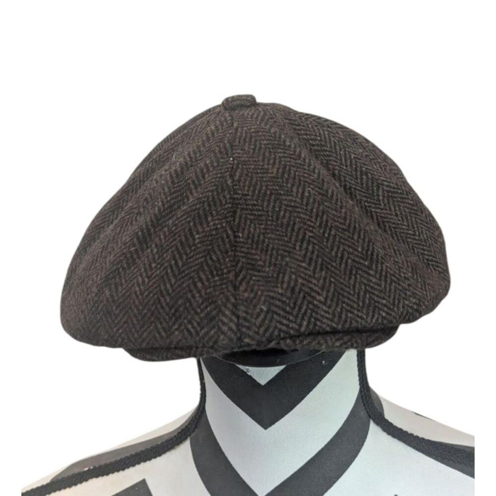 Voboom Herringbone Tweed Newsboy Cap One Size Brown Wool Blend Flat Hat